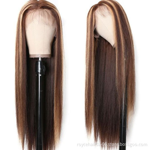 Pre-plucked Highlighted Brown Honey Blonde Piano Color 4x4 Swiss Lace Closure Mink Cuticle Aligned Virgin Human Hair Wigs